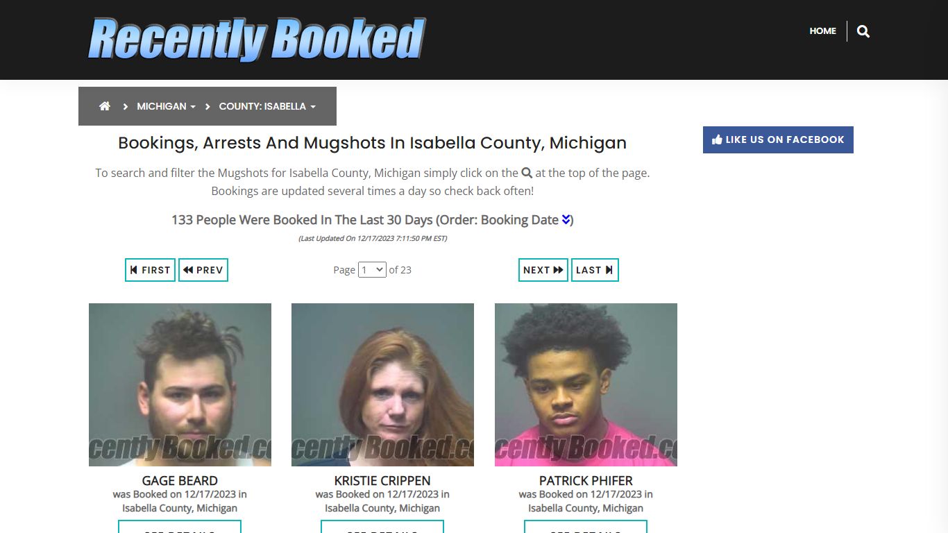 Bookings, Arrests and Mugshots in Isabella County, Michigan
